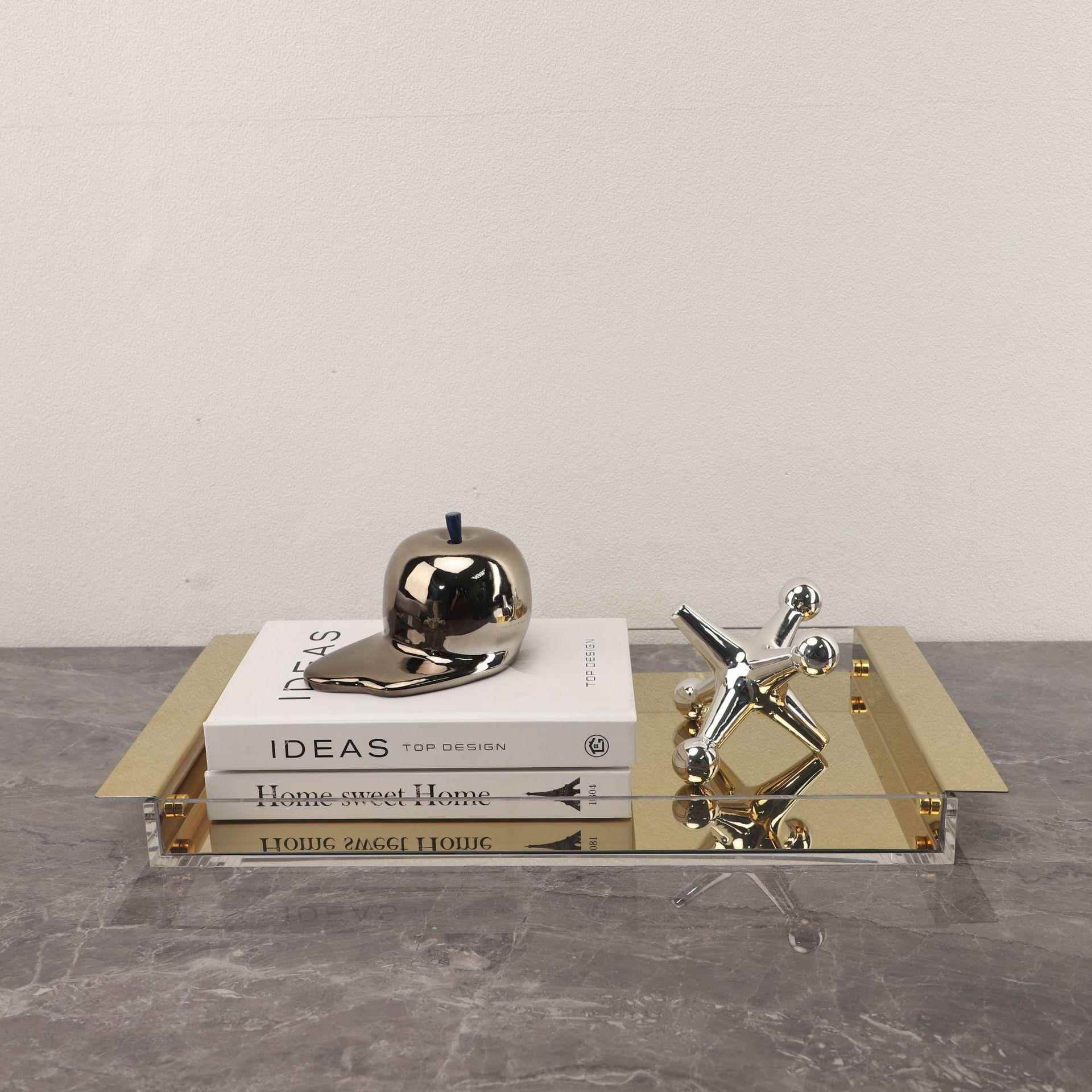 北欧简约亚克力金属托盘样板房客厅茶几书房玄关卧室家居装饰品