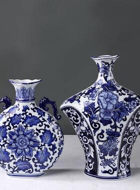 青花瓷花瓶摆件中式酒店民宿样板间餐厅桌面家居博古架摆设