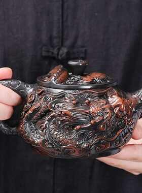 紫壶壶雕刻泡茶茶壶高档立体手工功夫泥满原矿大容量祥壶雕龙茶具