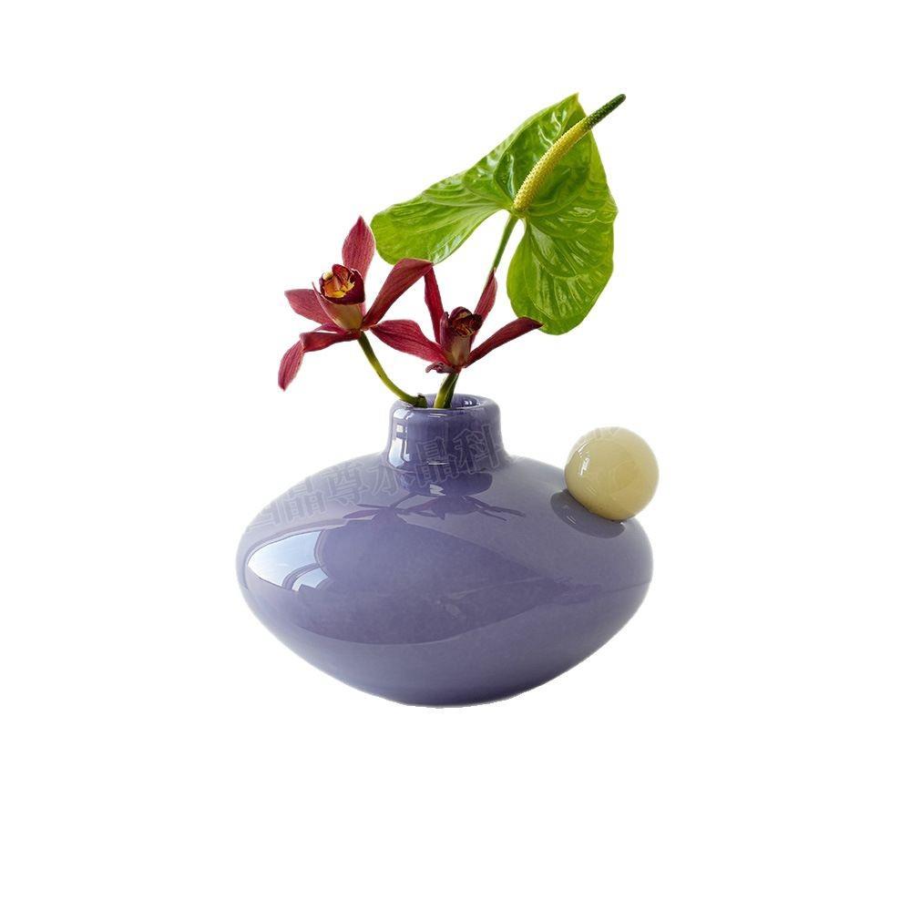 轻奢简约中古玻璃花瓶香薰室内彩色板装饰品间透明插花摆件高级感