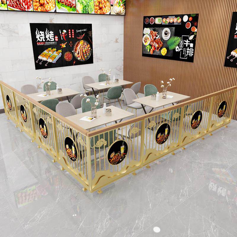 餐厅隔工业风装饰屏风饭断卡座金格栅栏店烧烤店色铁艺实木矮围栏