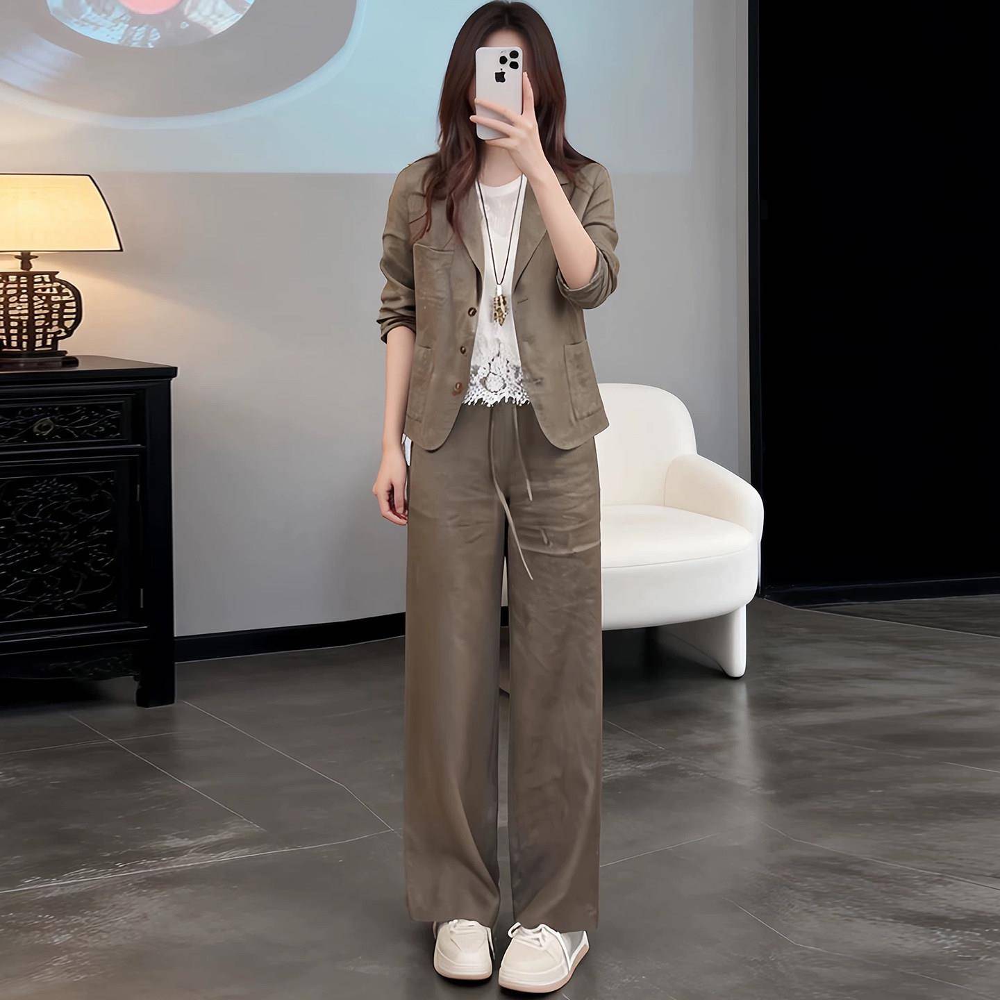 极速时尚洋气小西装套装女2026春季新款休闲显瘦西服外套阔腿裤两