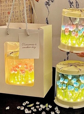 郁金香花海小夜灯创意爆款手工diy材料包蛋糕盒浪值