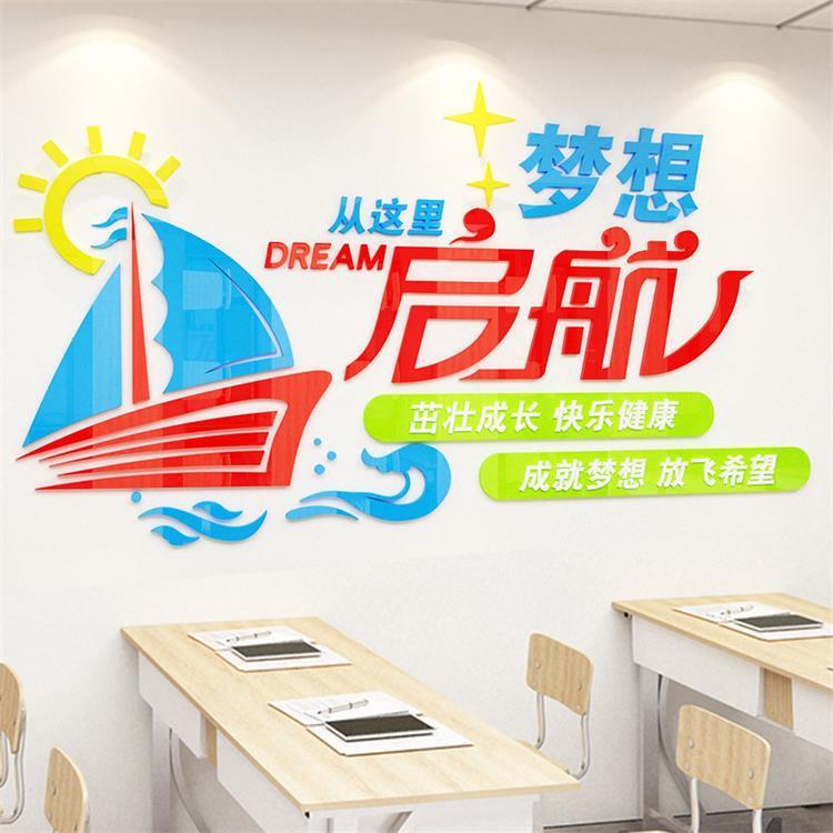 梦想起航教室布置帆船墙贴班级文化墙贴辅导班培训机构标语背景墙