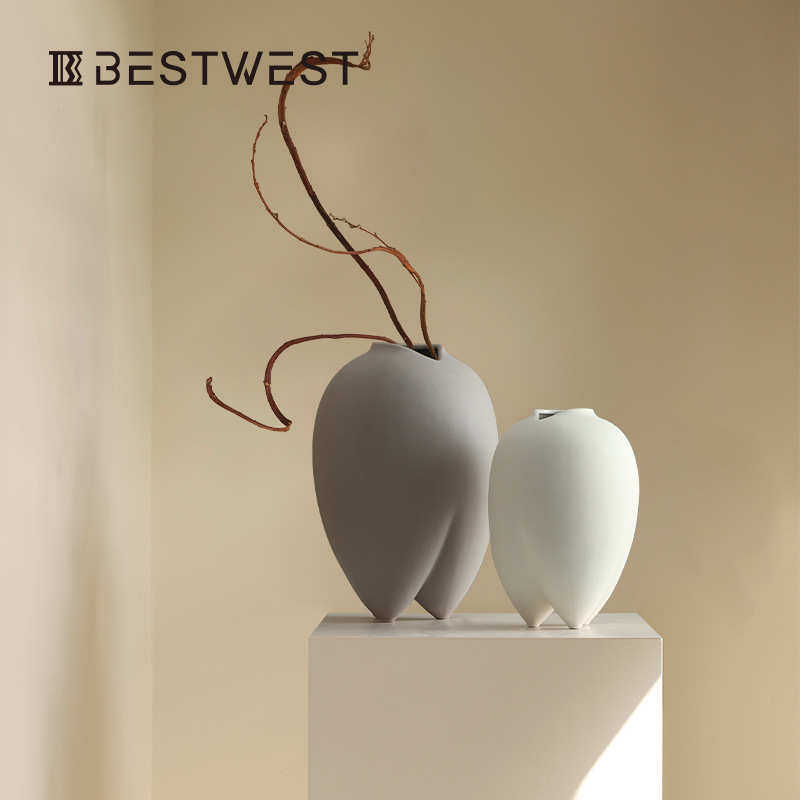 Best west 素色极简大肚釉面陶瓷花瓶摆件家居样板间装饰品花器,家居饰品,花瓶,淘宝优惠券,粉丝福利购,淘宝优惠卷