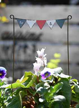 日单ins风三角旗花插彩旗铁艺插件花园装饰摆件复古怀旧园艺用品