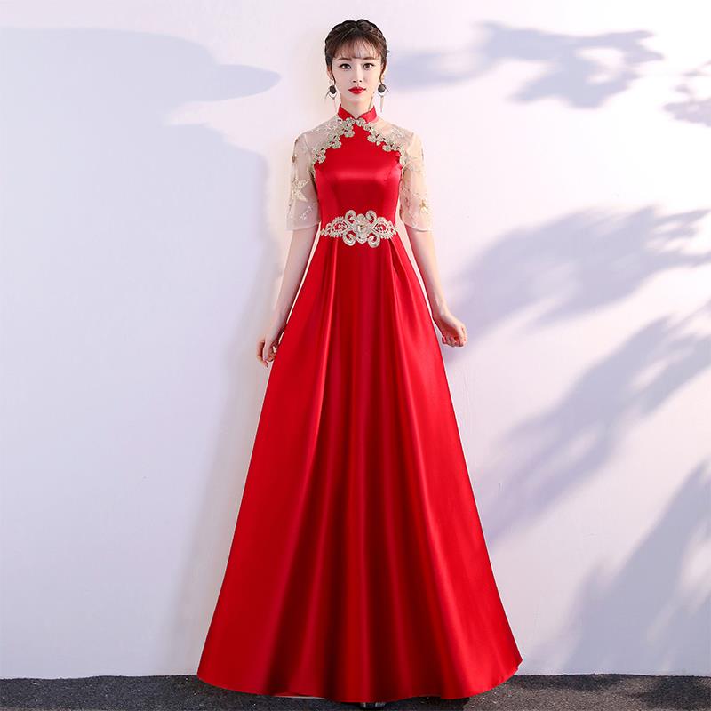 正品型合唱团演出服装女式长大裙持筝新红歌t台旗袍主人朗诵演古图片