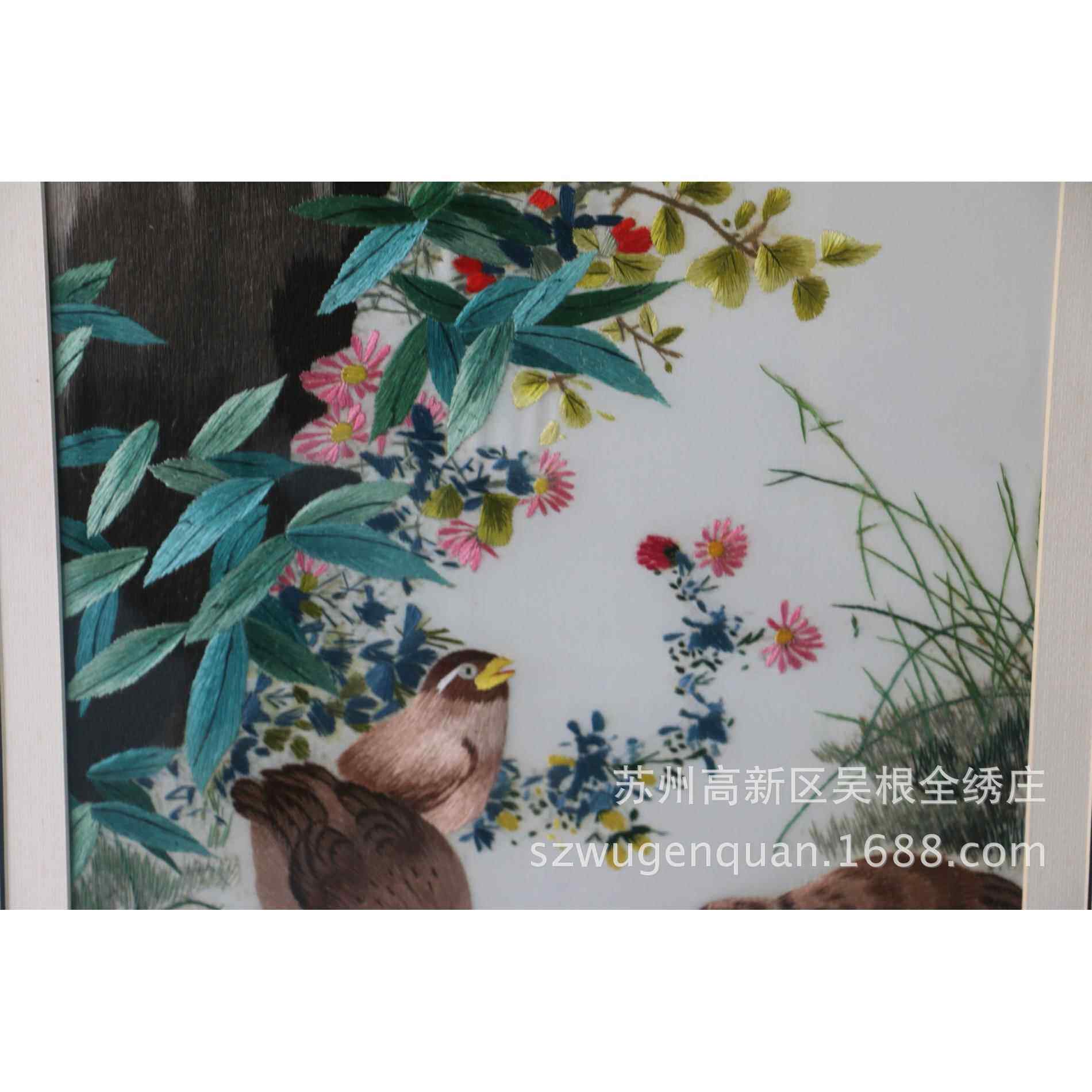 厂家生产苏绣成品客厅书房带框挂画苏州手工刺绣画颜伯龙花鸟条屏