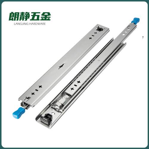 53宽单边带锁三节工业承重抽屉滑轨ATM金融设备重型导轨自锁轨道