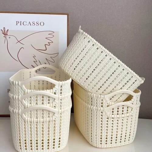 Rattan-style desktop storage basket, plastic storage box, ki