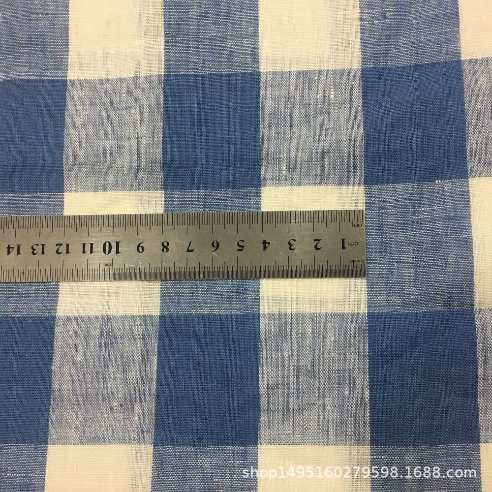 色织面料格子纯亚麻麻现货供应 支 衬衣 14纯麻格子布面料