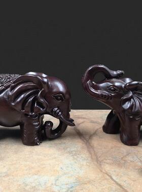 黑檀摆猪制富贵象雕花貔复古黑色中式仿古木貅LAT件雕刻红木木雕