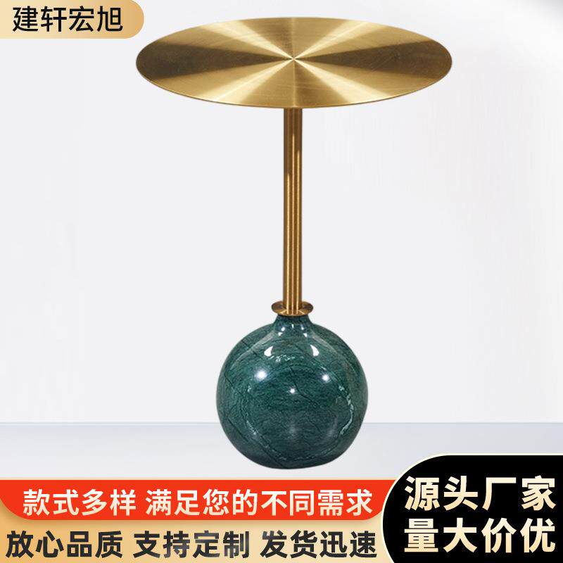 跨境热销天然石印度绿大理石客厅沙发阳台咖啡厅小户型圆形茶几边