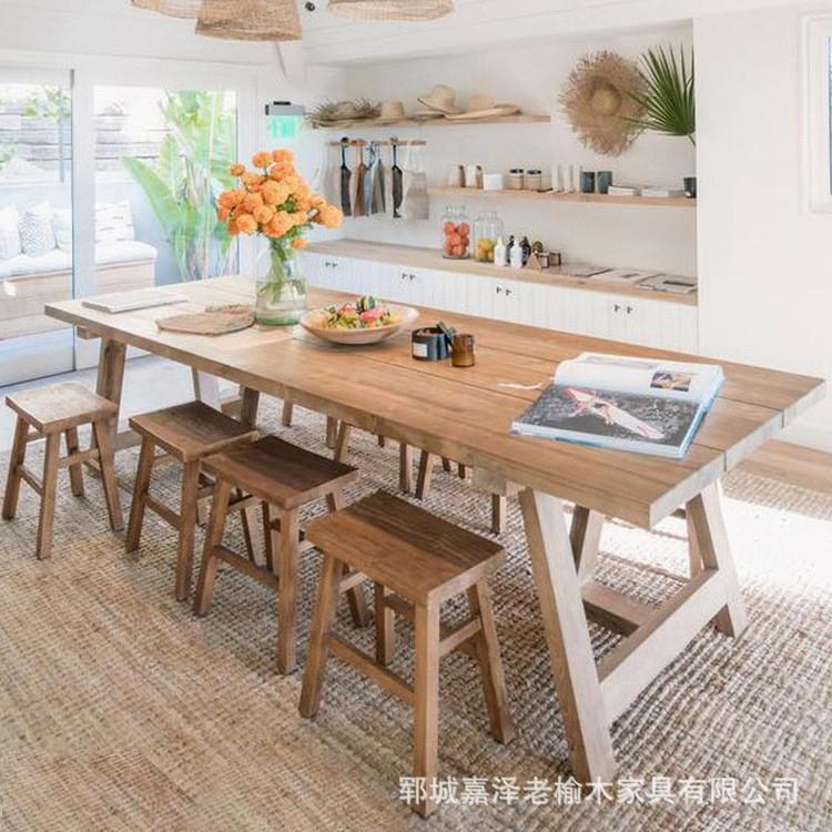 中式实木长桌客厅饭桌大桌子家用长方形复古原木餐桌椅组合厂家