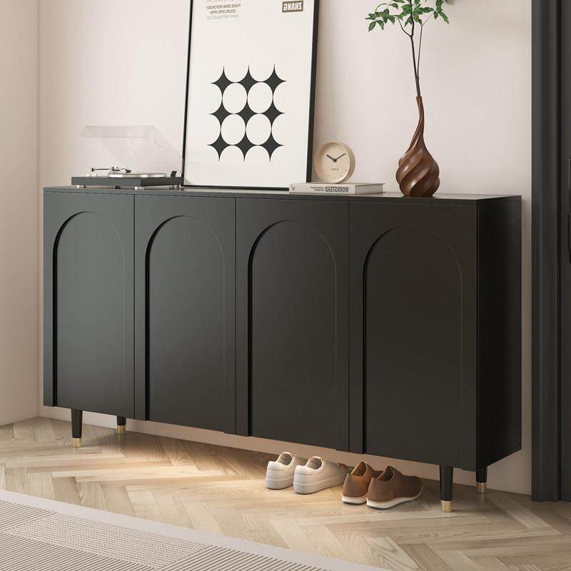 法式实木腿鞋柜家用门口黑色轻奢玄关柜现代简约大容量阳台收纳柜