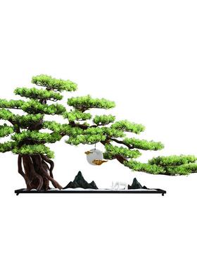 创艺新中式迎客松仿真摆件客厅玄关样板间酒店禅意根雕家居装饰品