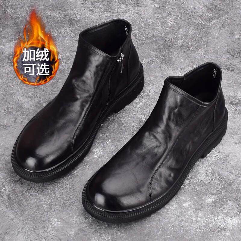 HK style sneakers~秋冬季高帮马丁靴男头层牛皮厚底休闲皮鞋皮靴