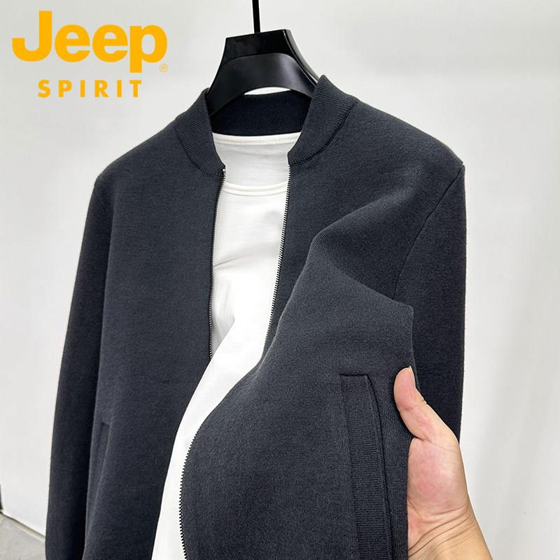 JEEP SPIRIT高档立领开衫毛衣男士春秋季新款棒球领纯色针织衫男