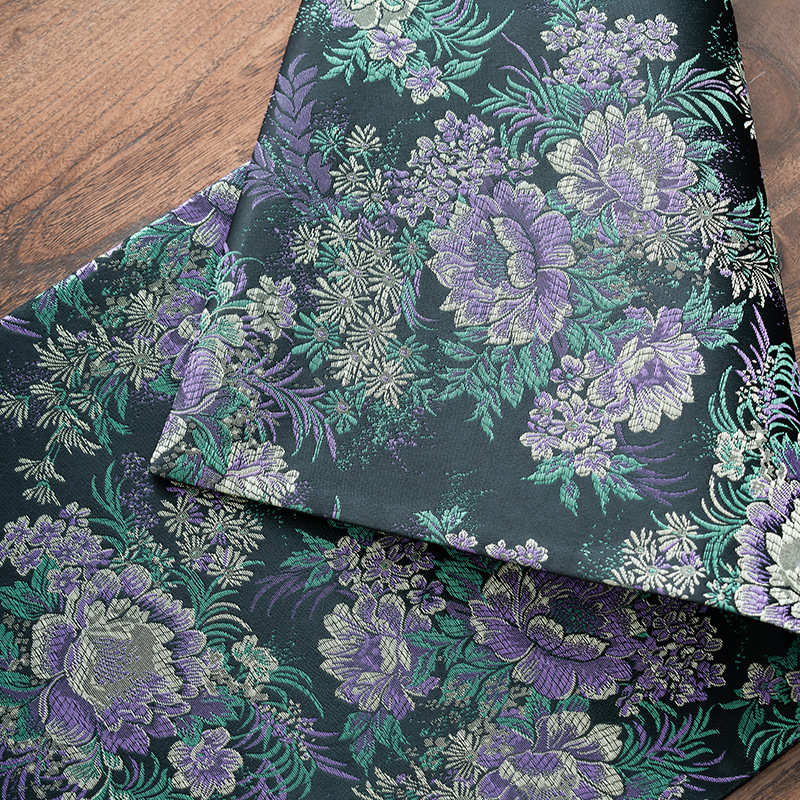 织锦缎茶席覆古中式茶几桌布垫富贵紫花双面长条禅意布艺茶具配件