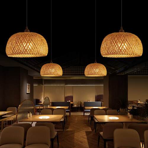 中式吊灯藤编编织艺术灯罩日式民宿灯具饭店餐厅卧室竹编灯笼灯具
