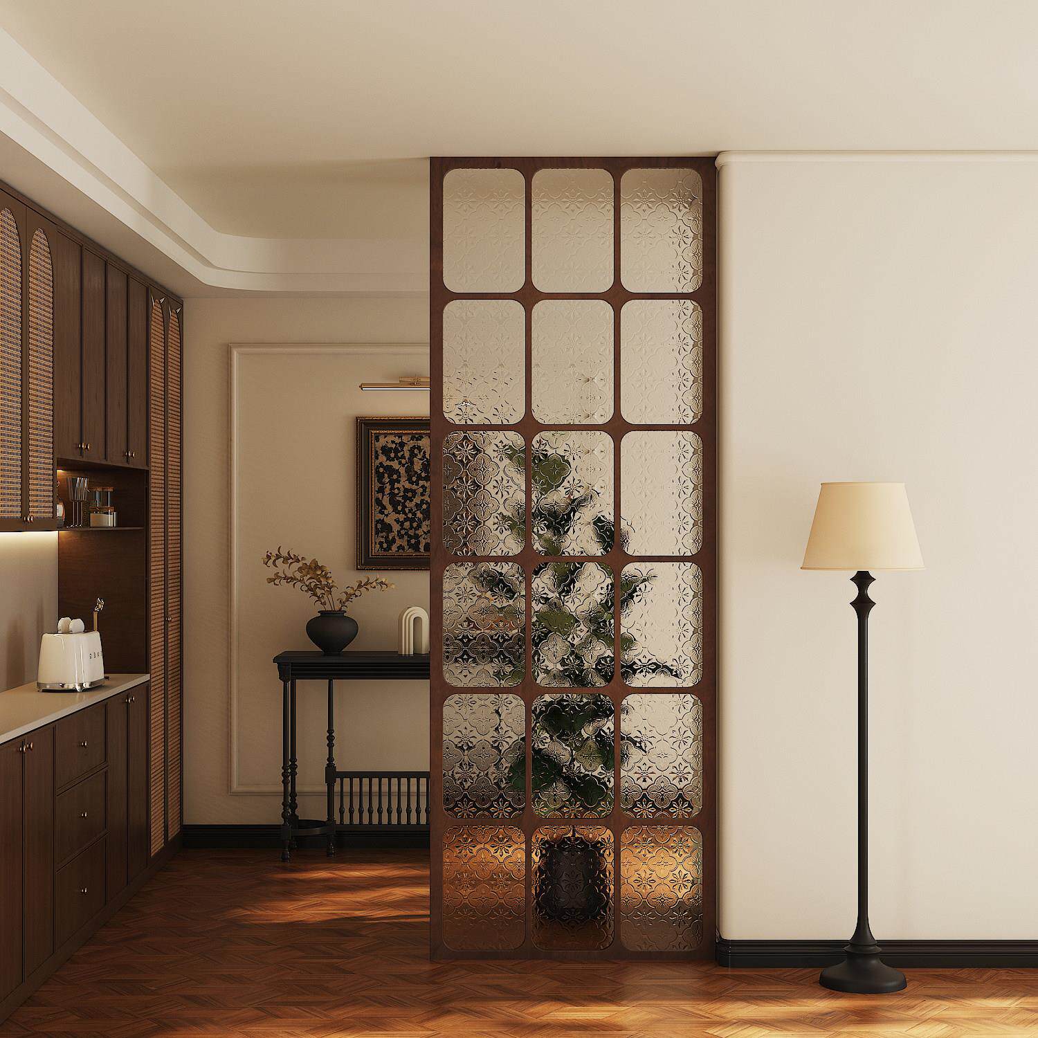 设计师海棠玻璃屏风实木隔断客厅入户家用酒店别墅饭厅可定制玄关