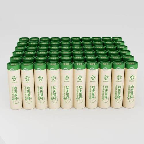 纤模社1筒60祇一次性功夫茶杯加厚防烫环保茶杯航空稻壳餐具纸杯