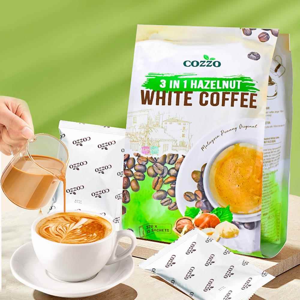 马来西亚进口冲饮固体饮料Cozzo高柔三合一榛子味白咖啡袋装480g