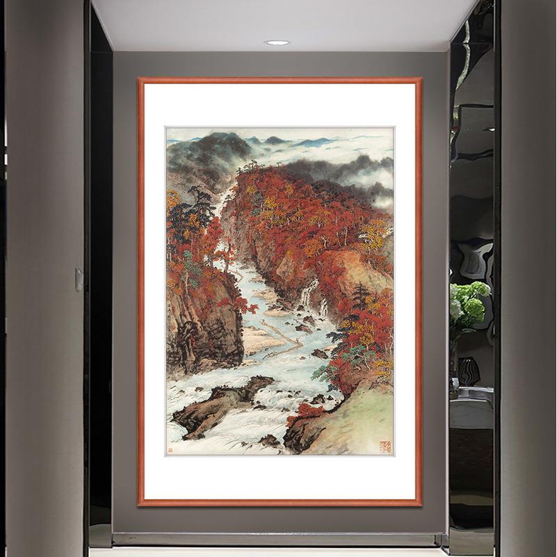 名家关山月山水国画《秋夕放伐图》走廊尽头挂画入户玄关山水画