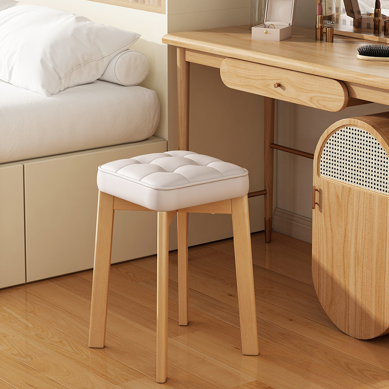梳妆凳化妆椅椅子女生卧室梳妆台专用凳子实木方凳软包餐凳可叠放