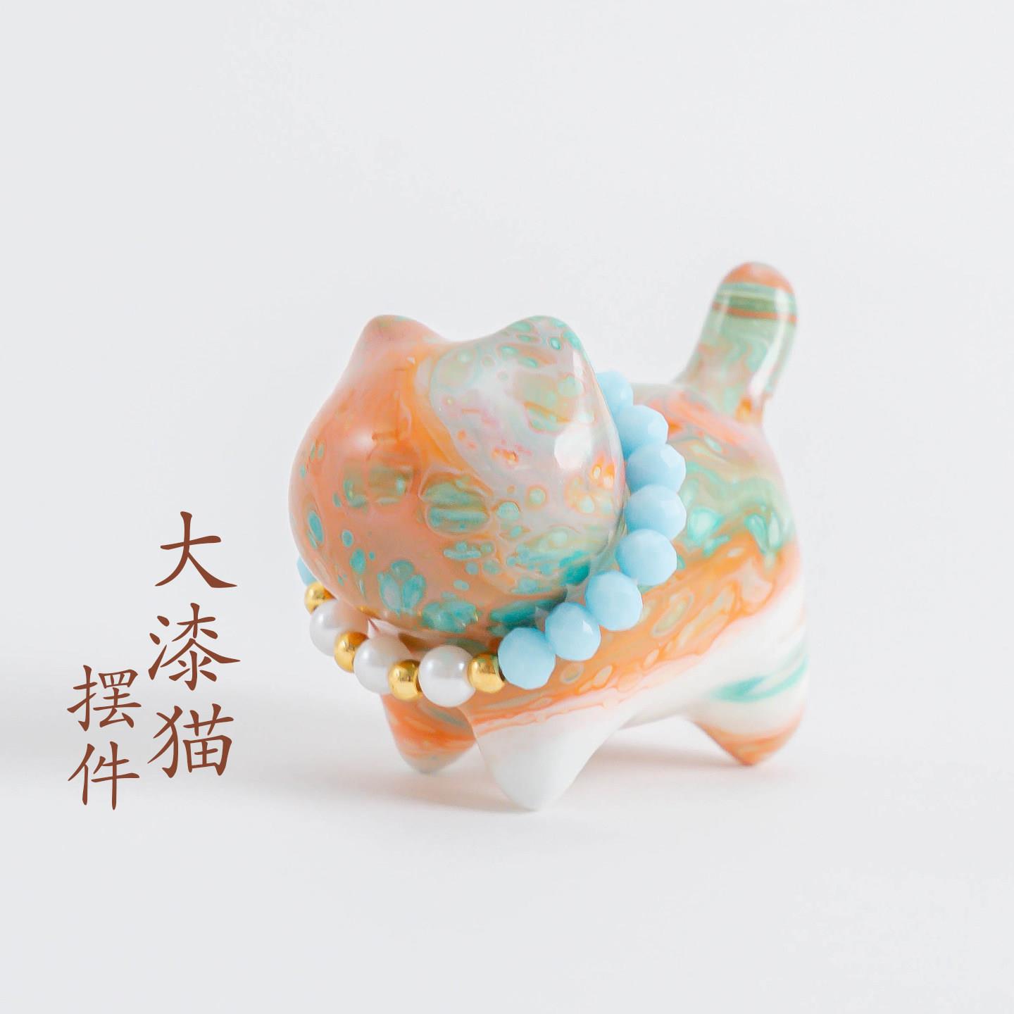 普陀山文创国风彩绘大漆猫挂件