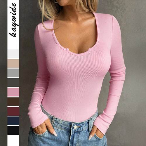 Women'S Slim-Fit Long Sleeve Casual Plain T-Shirt Thin Kint