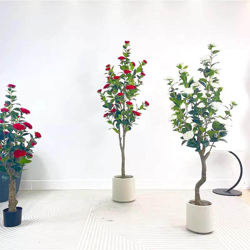 仿真绿植茶花树轻奢室内客厅装饰摆件盆栽仿生植物直播间造景假树