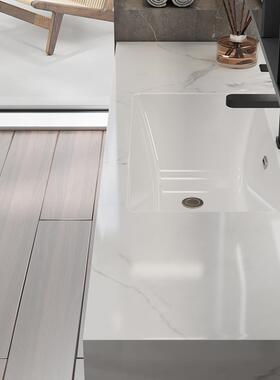 7W岩无缝陶瓷一体盆609浴室柜板组合约现简卫生间洗代漱台洗手池