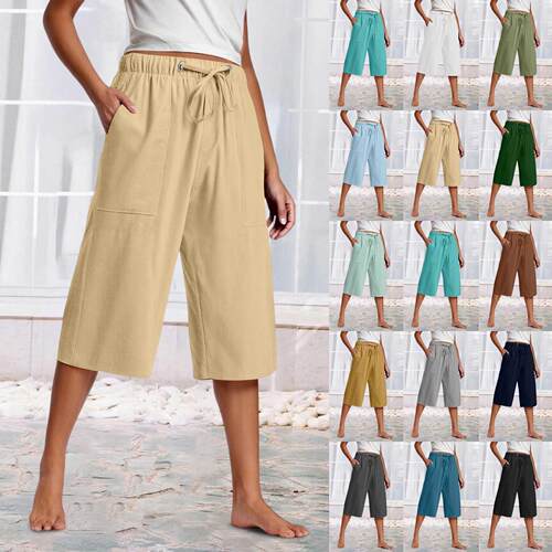 Women's beach style cotton and linen cropped pants