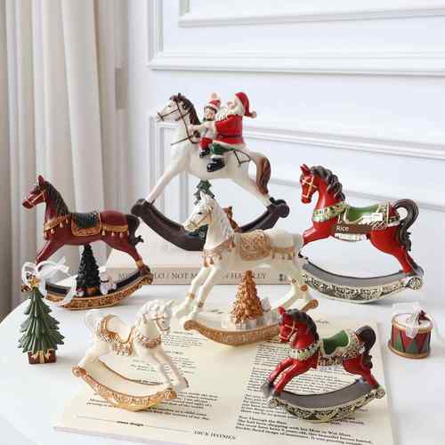 Swanlace出口欧洲摇摇马圣诞装饰品树脂摆件节日礼品橱窗木马摆设