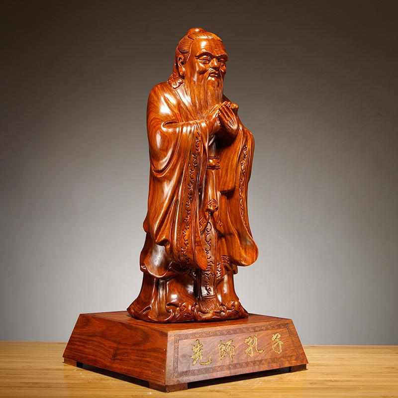 花梨木雕孔子孔夫子雕像摆件家居学校店铺办公装饰红木工艺品送礼