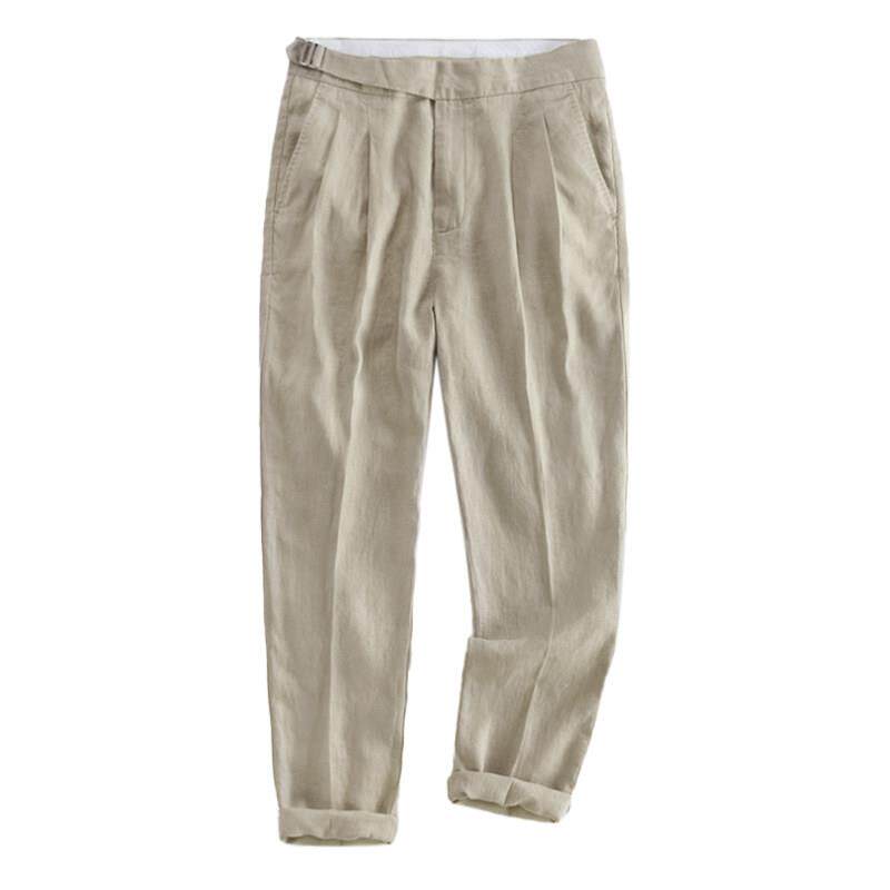 MUSONMU潮牌休闲裤男士夏季薄款百搭微锥九分西裤宽松直筒亚麻裤
