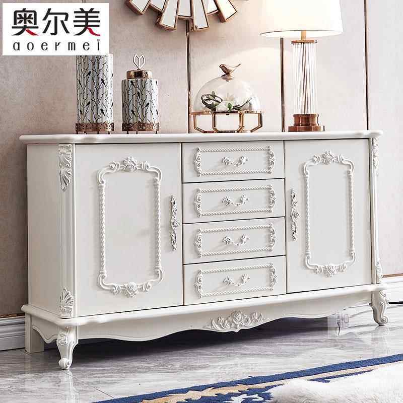 白色烤漆欧式餐边柜 坤玖品牌家用储物矮柜 密度板防潮可订制