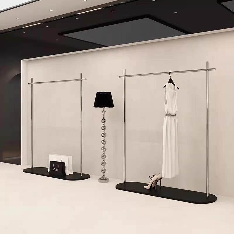 服装店展示架不锈钢落地式挂衣杆女装专用货架陈列道具侧挂衣服架