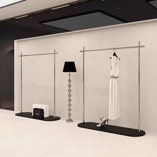 服装店展示架不锈钢落地式挂衣杆女装专用货架陈列道具侧挂衣服架