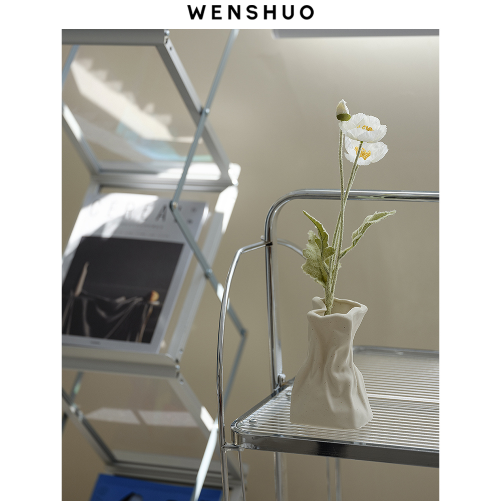 WENSHUO简约褶皱日式纸袋小花瓶插花摆件家用客厅餐桌鲜花装饰品