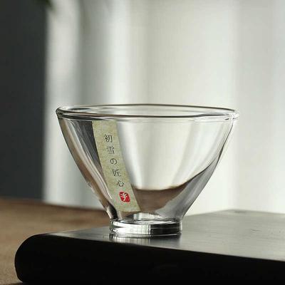 日式玻璃小茶杯4只装创意小号斗笠杯功夫茶碗透明个性家用品茗杯
