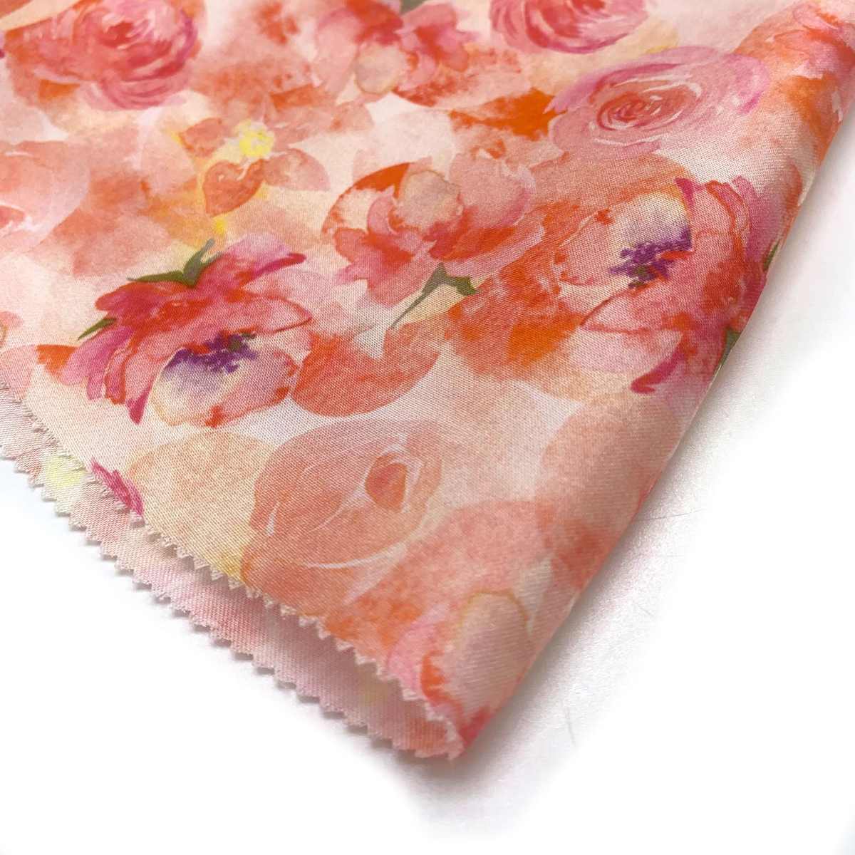 印花贡缎春夏碎花印染人丝数码平纹布料棉面料水墨布料人女装玫瑰