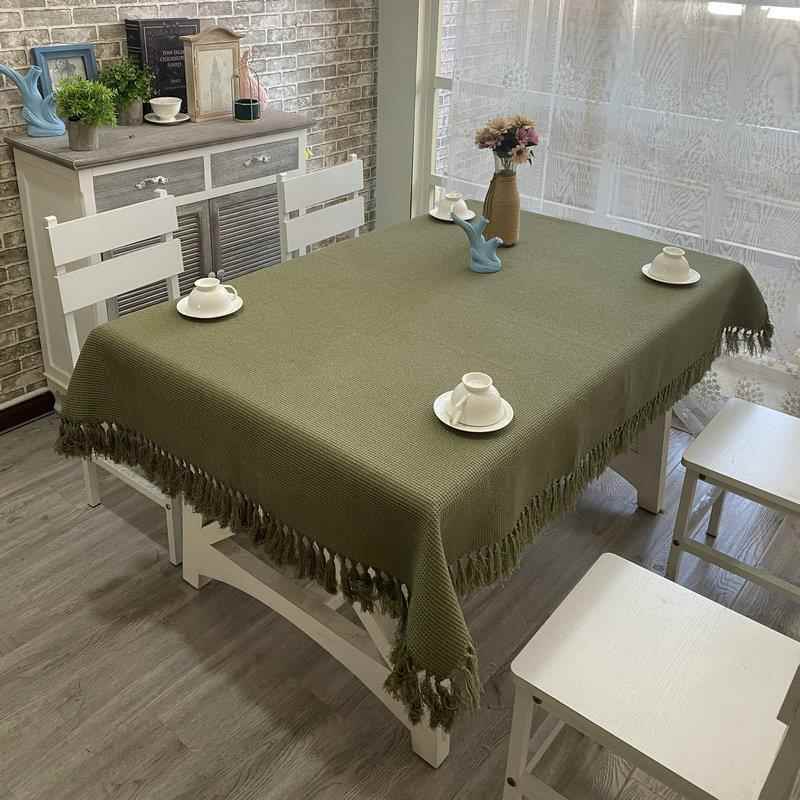 日系现代约纯色棉麻简茶形几桌垫家长方小用清新餐桌布艺桌椅1323