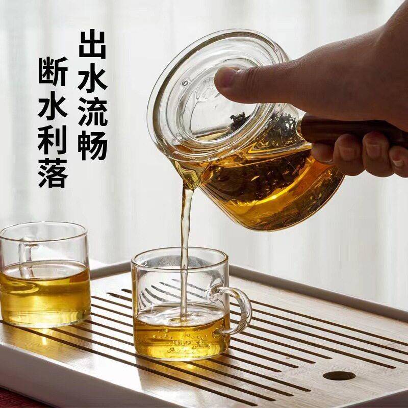 实木侧把壶黑晶炉玻璃煮茶壶小型围炉煮茶器泡茶壶过滤迷你电热炉