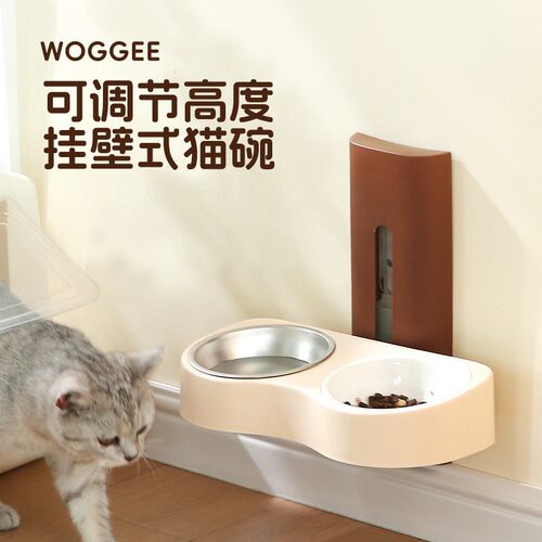 免打孔挂壁式猫碗双碗猫咪饮水喂食器猫粮食碗保护颈椎防打翻