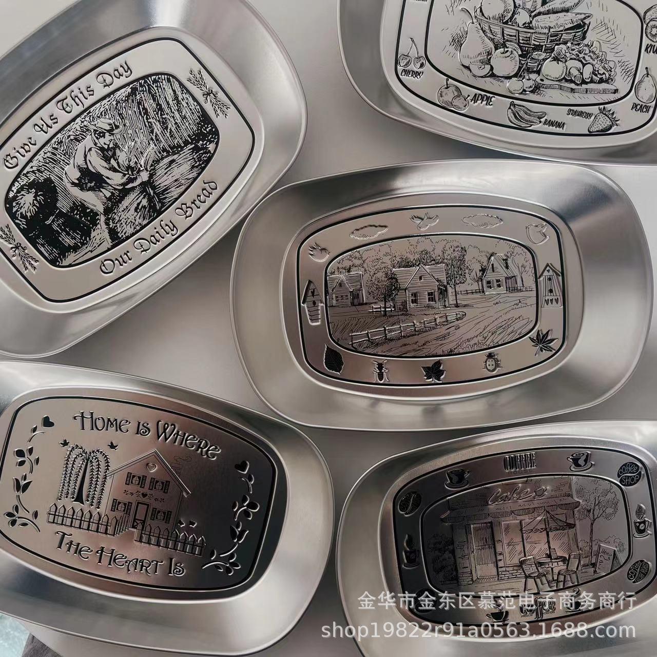 马口铁水果小托盘果盘美式乡村金属糖果零食糕点碟杂物盘农夫风