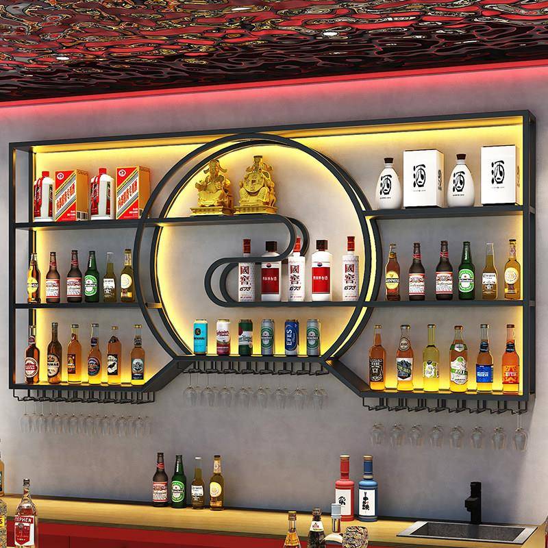 新中式靠墙酒柜创意博古架酒架壁挂吧台酒柜展示柜商用白酒红酒架