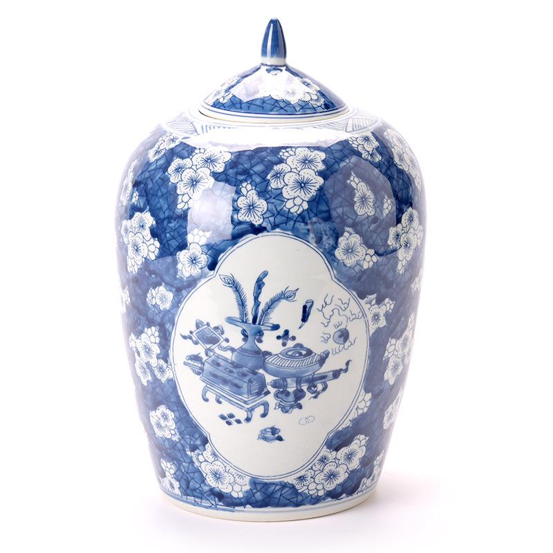 仿古青花冰梅陶瓷花瓶中式陶瓷罐客厅玄关装饰花器摆件插花陶瓷罐