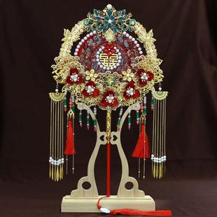 新品 喜扇成品团扇9261 双色团扇批发结婚新娘秀禾服手工婚扇中式